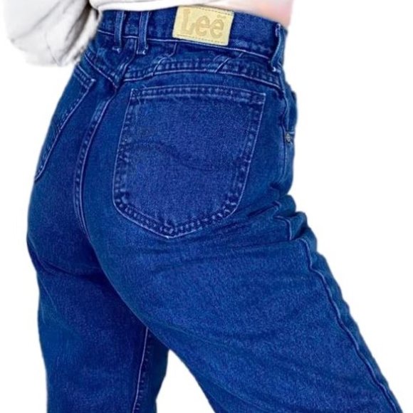 34x28 Vintage Lee Denim Jeans Mom Ultra High Waist Roomy Hip Dark Wash 18P - Picture 2 of 11